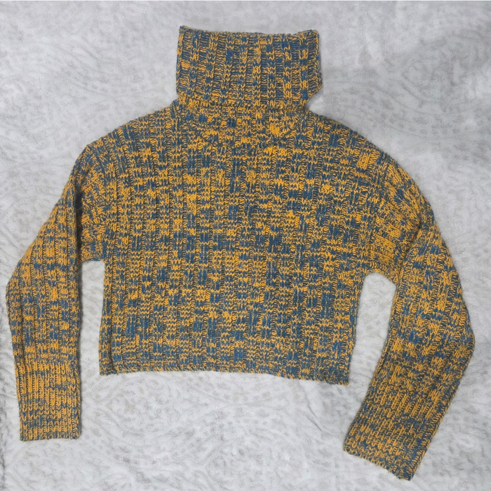 Urban Outfitters Blue and Yellow Turtleneck Sweater